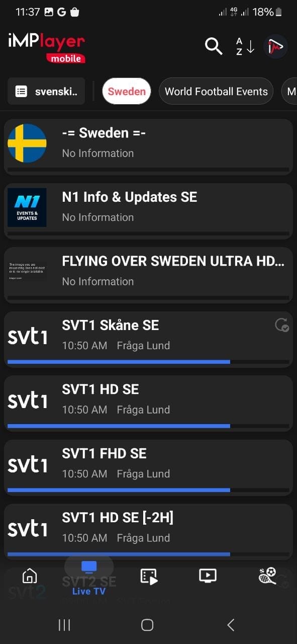 iMPlayer IPTV Mobil Instruktioner Mobil Svensk IPTV Steg 3